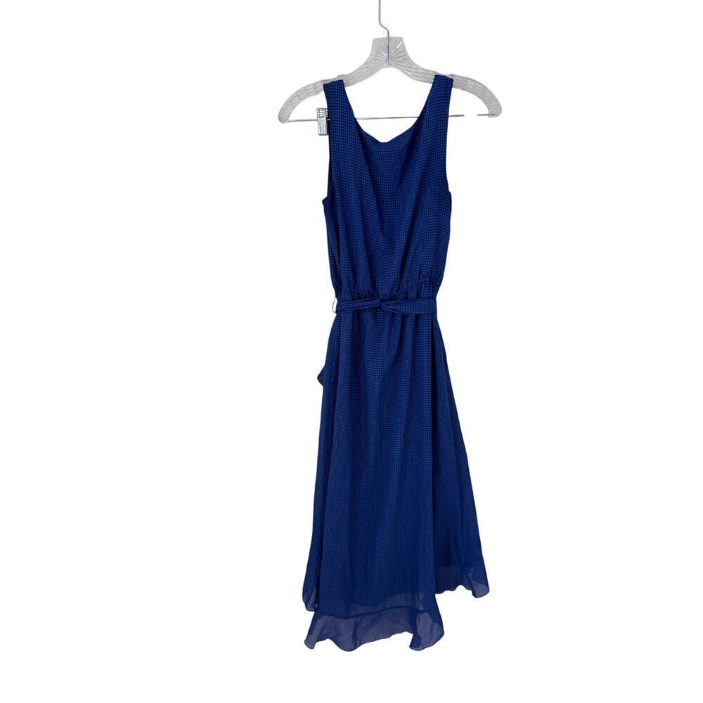 Badgley Mischka Sleeveless Blue Ruffle Tie Dress Size 2 - Picture 2 of 6